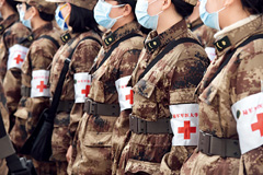 A military medical team arrives at Wuhan Tianhe Airport on February 13 to help battle coronavirus.