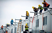 Workers busy at the construction site of Huoshenshan Hospital on February 1.