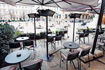 A once bustling outdoor restaurant in downtown Milan, Italy, February 29.