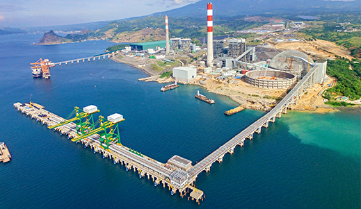 Bird’s eye view of the coal-offloading wharf for the largest coal-fired power plant in the Philippines.