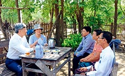 Chinese Ambassador to Myanmar Chen Hai (first left) visits a local village in Naypyidaw on October 25, 2019, to learn about livelihood cooperation projects between the two countries.